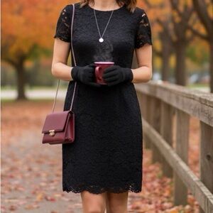 Lauren Ralph Lauren Black Lace Sheath Dress 12 Cap Sleeve Elegant Cocktail 🖤✨